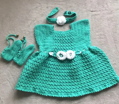 Handmade Warm And Stylish Crochet Baby Girl Winter Dress Set  12-18 Months • £25.50