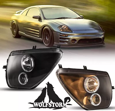 Halo Headlights For 2000-2005 Mitsubishi Eclipse Black Clear Projectors Lamp L&R • $149.99