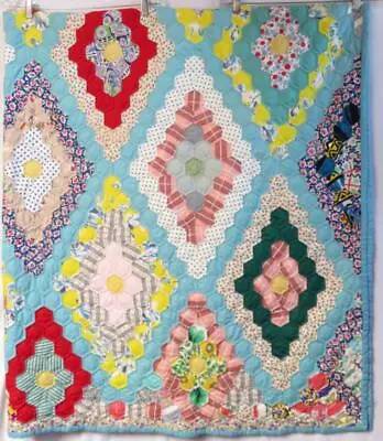 Field Of Diamond Hand Made Patchwork Quilt  75 X 82 - Nice Vintage Condition • $190