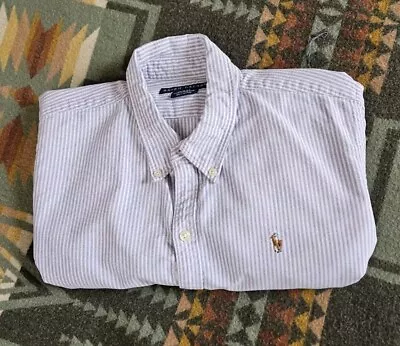 Vintage Ralph Lauren Hickory Striped Slim Fit Oxford Shirt Size 10 Small 'Ish • $14