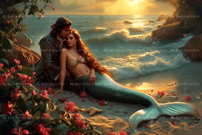 PIRATE AND MERMAID ART PRINT Siren Poster Love Beach Ocean Wall Decor D118 • $7.95