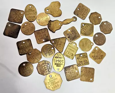 Lot Of 28 Brass Dog Tags License Tag Collection Mix Vintage And Newer • $47.25