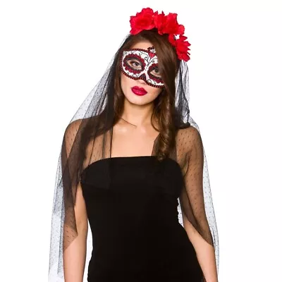 Halloween Mexican DAY OF THE DEAD Masks Zombie Sugar Skull Fancy Dress Ladies • £10.45