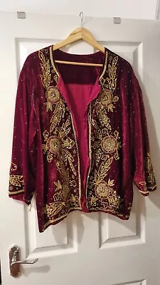 Vintage Velvet Burgundy Jacket Size M Hendrix Boho Bohemian 70s 70's 1970s Retro • £0.99