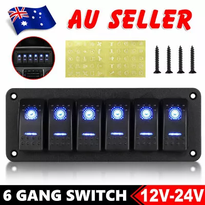 12V Switch Panel Control ON-OFF Toggle 6 GANG Blue LED Rocker For Boat Marine RV • $29.95