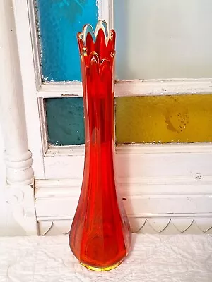 Vintage MCM FAYETTE 14” Tall Dark Orange Swung Vase Foil Seal Beautiful  • $75