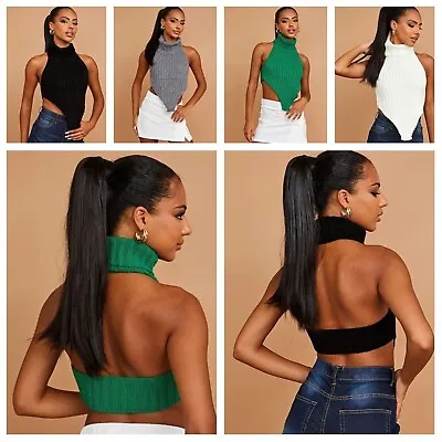 New Ladies Halter Neck Knitted Sexy Tank Top Backless Women’s Sleeveless Bralet • £16.95