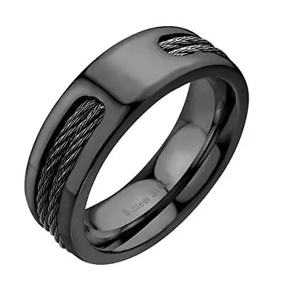 555Jewelry Stainless Steel Men Double Twisted Cable Rows Inlay Ring Wedding Band • $13.99