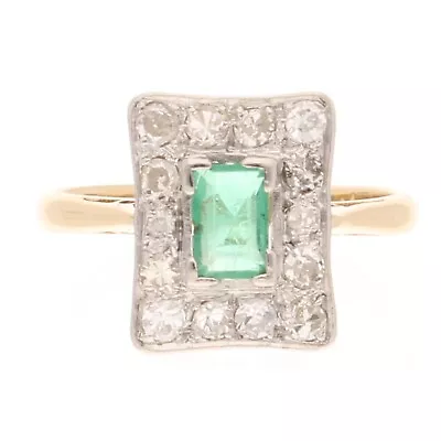 18Carat Yellow Gold Emerald & Diamond Cluster Ring (Size J) 9x111mm • £489