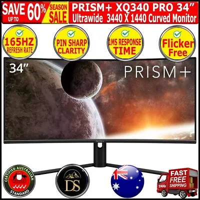 PRISM+ XQ340 PRO 34  QLED 165Hz 1ms Curved Ultrawide WQHD [3440 X 1440] Monitor • $497