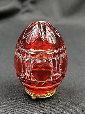 Vintage 2.5” Faberge Cranberry Ruby Red Cut To Clear Crystal Egg Numbered 1990s  • $179