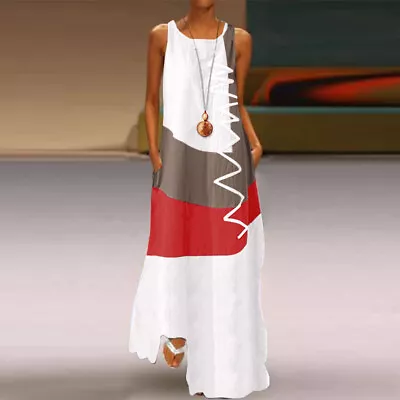 Womens Sleeveless Patchwork Casual Tank Long Dress Cocktail Party Maxi  • £15.19