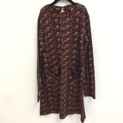 $11 • Buy Zara Girls Floral Dress Size 13-14 Black Red Long Sleeve 70s Mod