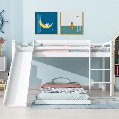 Kids Bunk Beds 3FT Wooden Bed Frames Mid Sleeper With Slide And Ladder Cabin Bed • £322.80