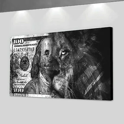 100 Dollar Bill Lion Wall Art Canvas Print Office Decor Money Lion Wall Art Sign • $59.95