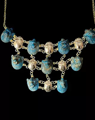 Sekhmet Goddess Pectoral  Marvelous Ancient Egyptian Scarab Beetle Necklace • $299