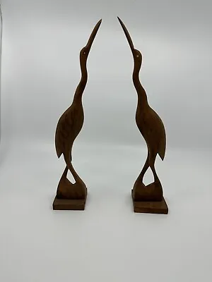 2 VTG Hand Carved Wooden Bird Crane Heron Figure Statue MCM Mid Century 10 1/4” • $28