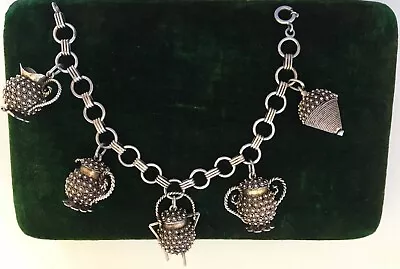 Vintage 833 Silver Vermeil Etruscan Revival Urn Fob Charm Bracelet Estate Find • $165