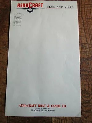 $10 • Buy 6 Vtg 50's Aero Craft Boat & Canoe LETTERHEAD St. Charles Michigan MI W/NAME CEO