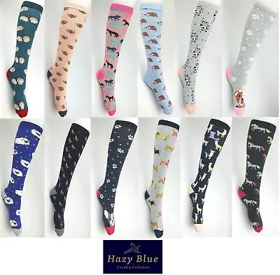 Hazy Blue Novelty Long Knee Length Welly Wellington Socks Ladies Warm Cozy • £5.49