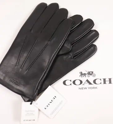 COACH Men's Gloves Size L Black Sheep Leather  100% Wool Lined TECH $148 NEW • $98.55