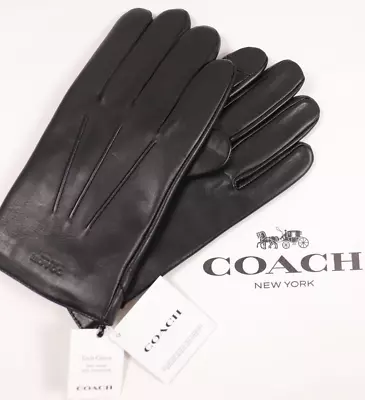 COACH Men's Gloves Size S Black Sheep Leather  100% Wool Lined TECH $148 NEW • $99.95