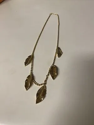 Trifari Vintage Necklace Leaf Dangle Charm Shiny Gold Tone Signed Statement • $20