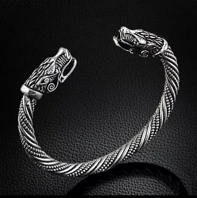 £6.31 • Buy Men's Solid Viking Odin's Wolf Twist Norse Cuff Bangle Punk Rock Wristband Gifts