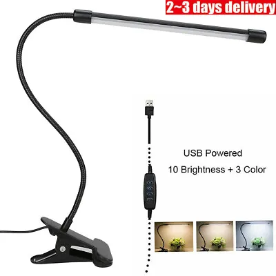 USB Clip On Desk Lamp Flexible Clamp Reading Light LED Bed Table Bedside Night • £7.85