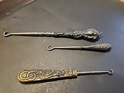 Antique Sterling Silver Art Nouveau Dragon Floral Shoe Button Hook Lot 3 • $40