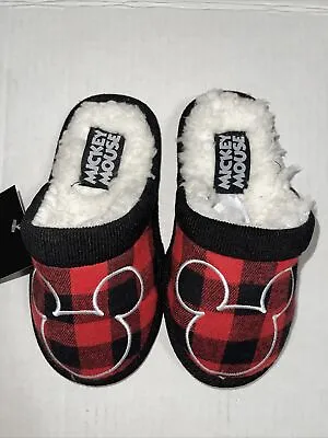 NEW MICKEY MOUSE Boys Slippers Shoes Red Check 11/12 • £6.43