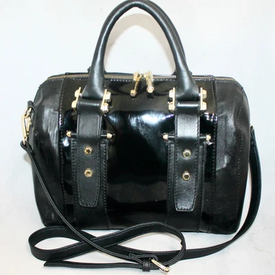 $63.84 • Buy ZAC POSEN Z Spoke Black Patent Leather Convertible Satchel Crossbody Gold Hdwr
