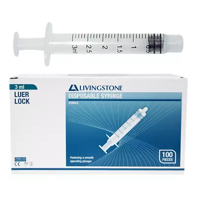 Livingstone Syringe 3ml Luer Lock Tip Latex Free Hypoallergenic Sterile 100/Box • $12.05