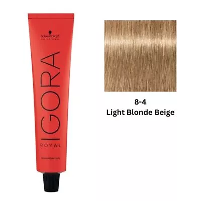 SCHWARZKOPF PROFESSIONAL IGORA ROYAL HAIR COLOUR 8-4 LIGHT BLONDE BEIGE 60g • $25.95