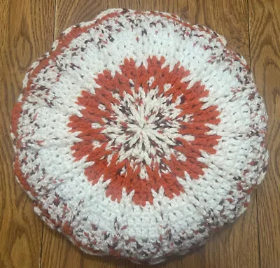 Vintage Crochet Pillow Orange Brown Cream 13.5” Granny Cottage Core Hippie Boho • $17.90