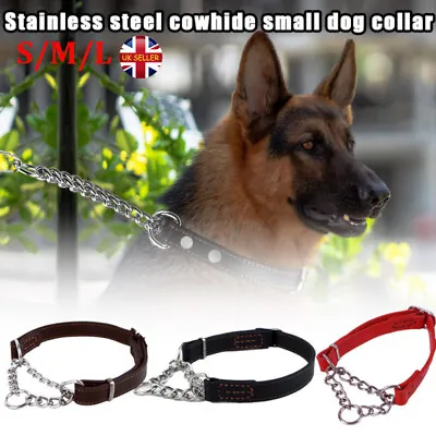 Pet Dog Half Check Choke Leather Chain Adjustable Dog Training Martingale Collar • £14.89