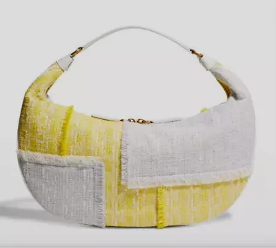 $169.99 • Buy AUTH NWT $325 Staud Women’s Sasha Bicolor Tweed Patchwork Shoulder Bag In Lemon