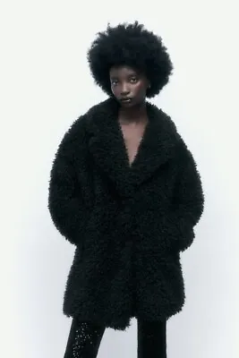 $39 • Buy Zara Faux Fur Coat Black - Ref. 6318/248 Xs $119
