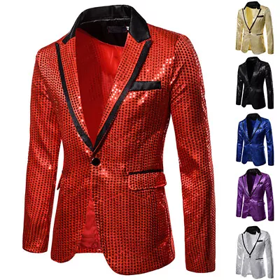 Men's Sequins Suit Party Blazer Jacket Bling Coat Performance Costume UK • $48.13