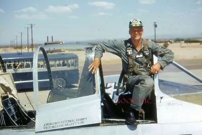 #GM2- G Old 35mm Slide Photo- Military Jet Airplane- Man- Red Kodachrome- 1956 • $9.95