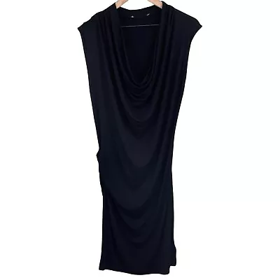 MICHAEL Michael Kors Black Cowl Neck Asymmetric Ruched Side Midi Dress Medium • $27.99
