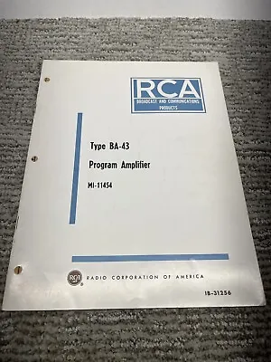 $30 • Buy RCA Type BA-43 Program Amplifier Manual Original