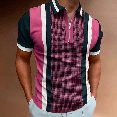 $19.79 • Buy Men Turn Down Collar V Neck Stirped T-Shirt Summer Casual Print Short Sleeve Tee