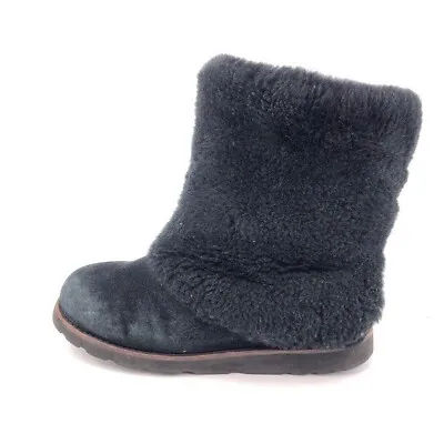 UGG Maylin Sheepskin Cuff Winter Boots Womens Size 7 EUR 38 Black Leather 3220 • £91.60