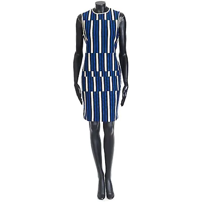 LANVIN 1790$ Sleeveless Dress In Striped Electric Blue/Black/White Cotton • $1253