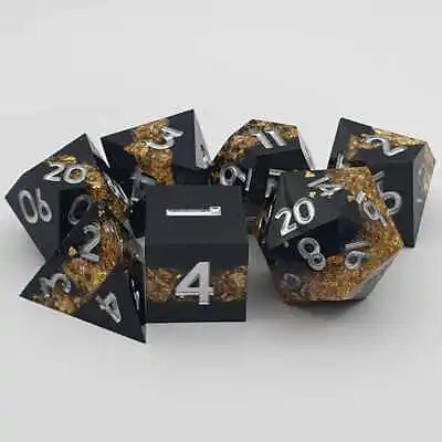 DND Sharp Edge Dice Set Gilded Abyss Black Gold Polyhedral Die D20 D6 TTRPG • £21.99