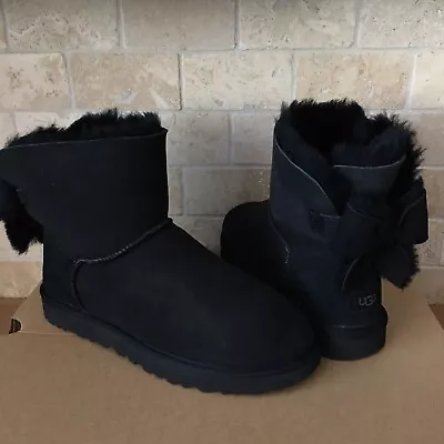 Ugg Bailey Heritage Bow Black Suede Sheepskin Mini Boots Size Us 9 Women • $148.74