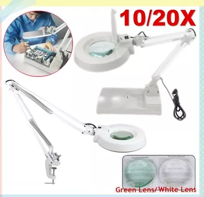 10/20X Magnifying Glass Desk Light Magnifier LED Reading Lamp With Base/Clamp US • $43.69