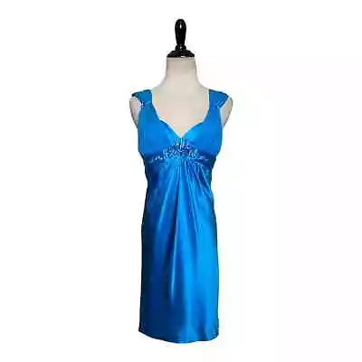 Marc Bouwer Blue Silk Embellished Sleeveless Party Mini Dress Size 2 • $43.05