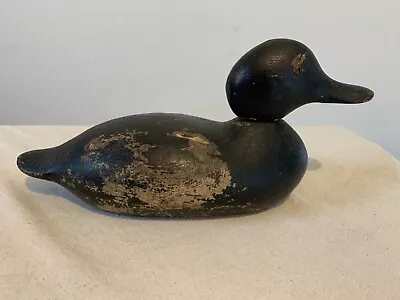 Antique Vintage Rustic Wood Carved Duck Decoy Black W/glass Eyes Head Turns • $35